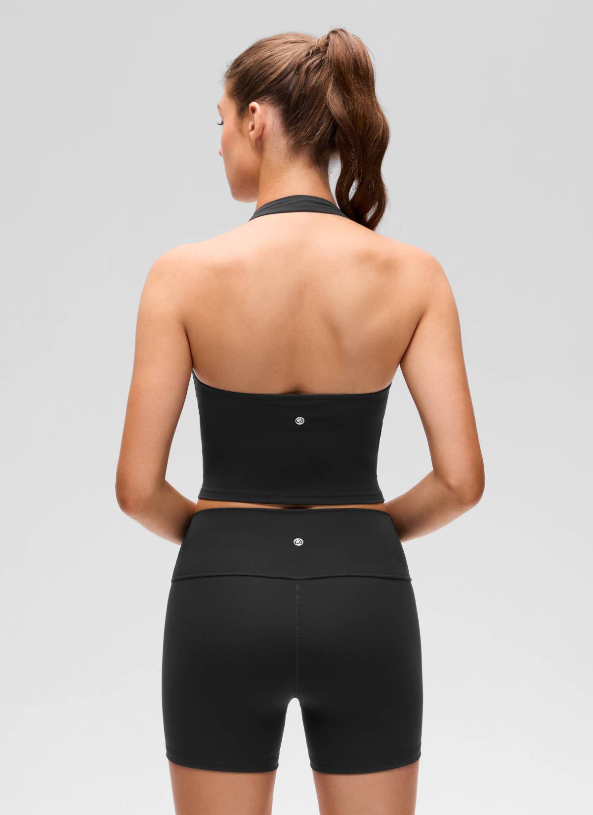 Womens Scoop Neck Longline Halter Sports Bra Black