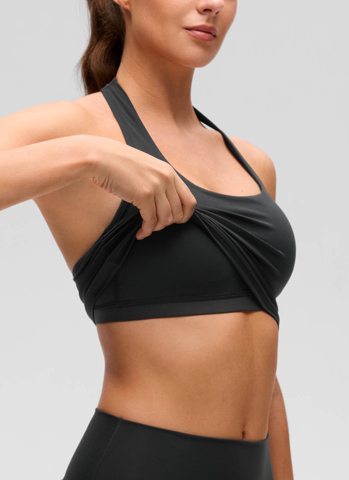 Womens Scoop Neck Longline Halter Sports Bra Black