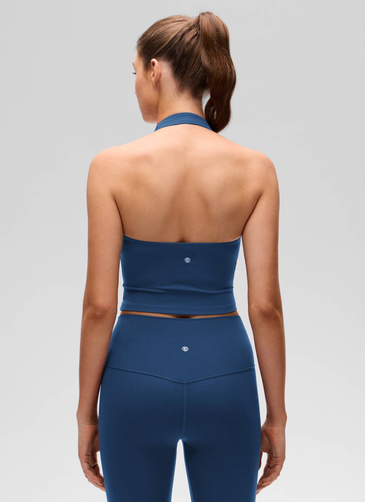 Womens Scoop Neck Longline Halter Sports Bra French Navy