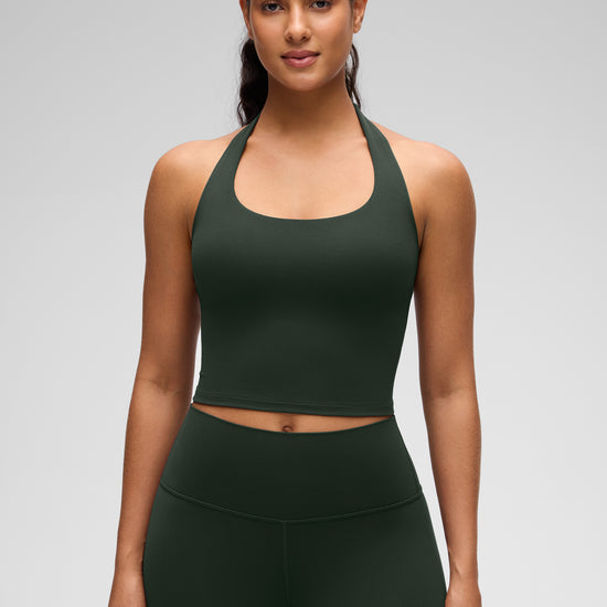 Womens Scoop Neck Longline Halter Sports Bra Legend Green