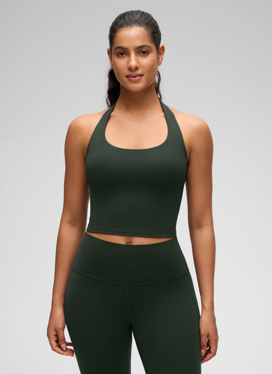 Womens Scoop Neck Longline Halter Sports Bra Legend Green