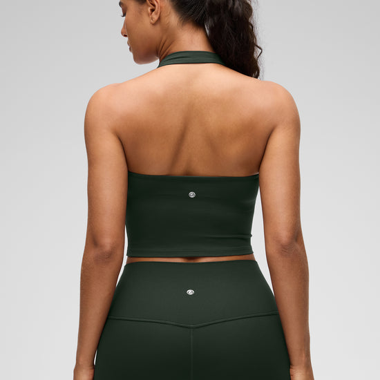 Womens Scoop Neck Longline Halter Sports Bra Legend Green