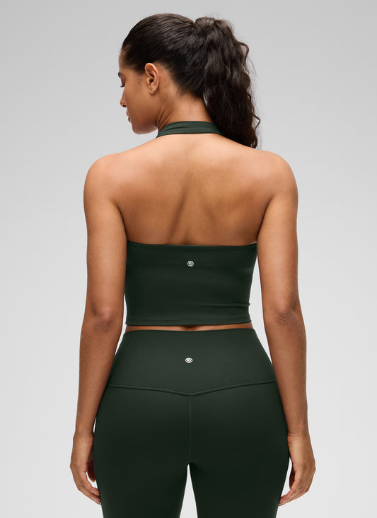 Womens Scoop Neck Longline Halter Sports Bra Legend Green