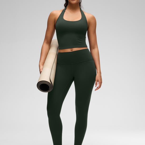 Womens Scoop Neck Longline Halter Sports Bra Legend Green