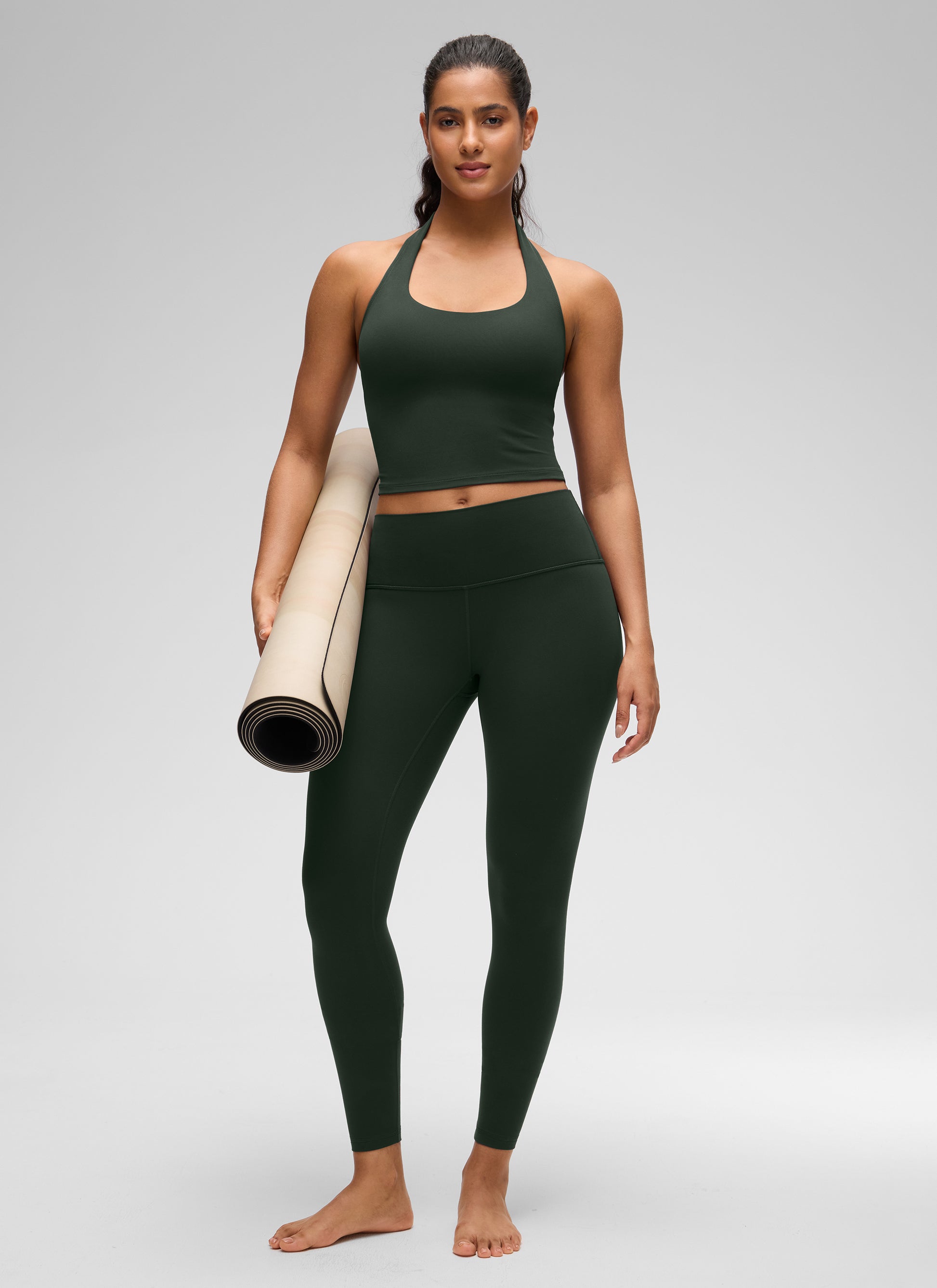 Womens Scoop Neck Longline Halter Sports Bra Legend Green
