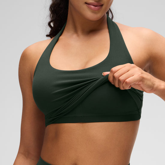 Womens Scoop Neck Longline Halter Sports Bra Legend Green