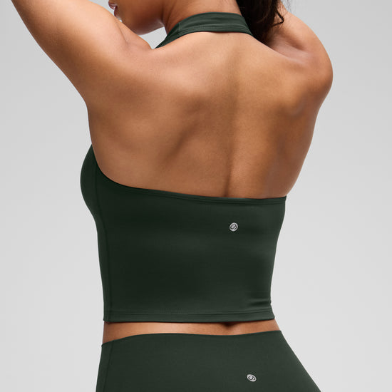 Womens Scoop Neck Longline Halter Sports Bra Legend Green