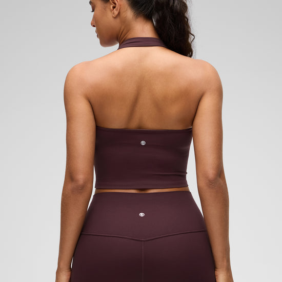 Womens Scoop Neck Longline Halter Sports Bra Ripe Plum