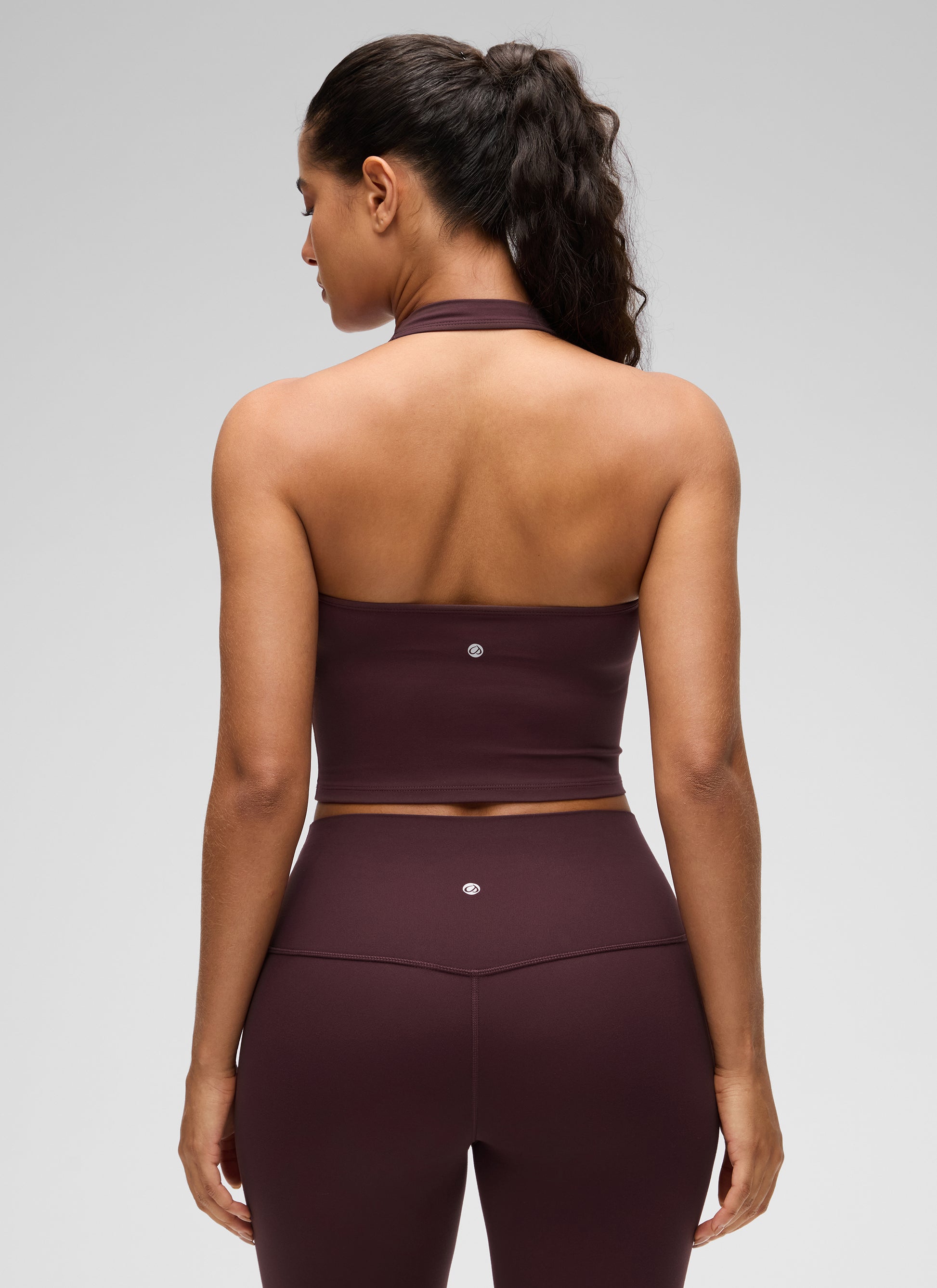 Womens Scoop Neck Longline Halter Sports Bra Ripe Plum