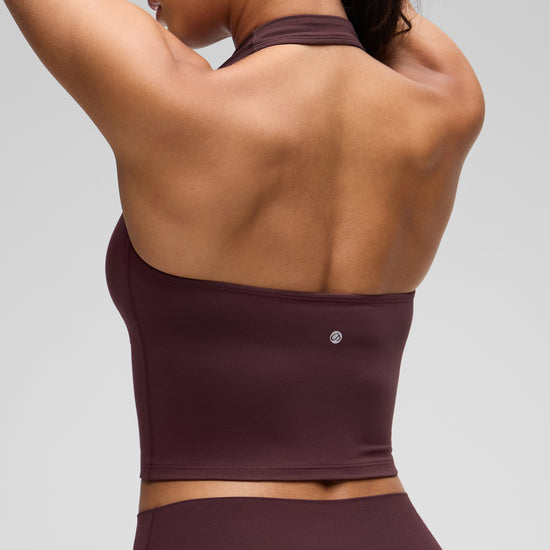Womens Scoop Neck Longline Halter Sports Bra Ripe Plum