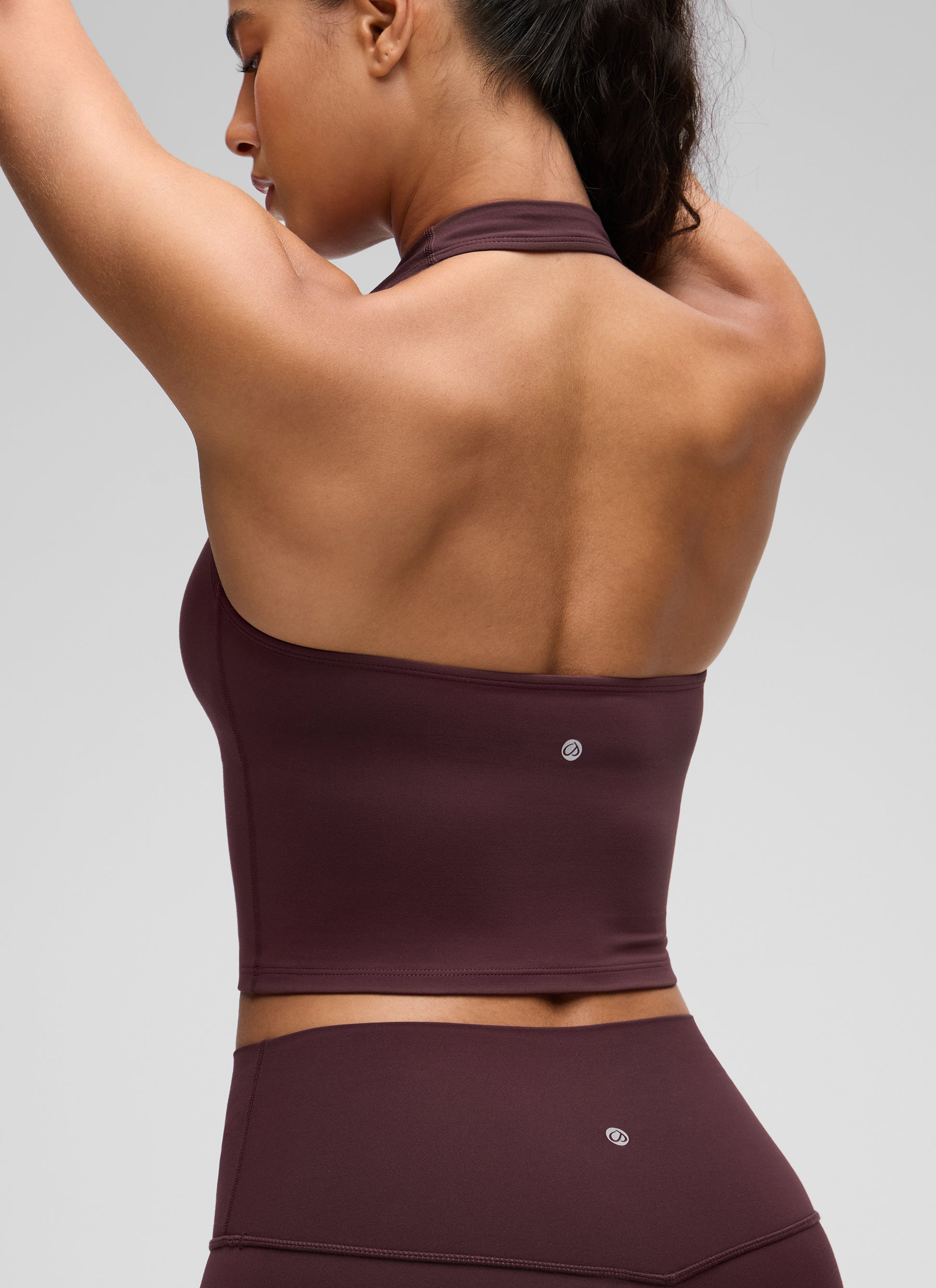 Womens Scoop Neck Longline Halter Sports Bra Ripe Plum