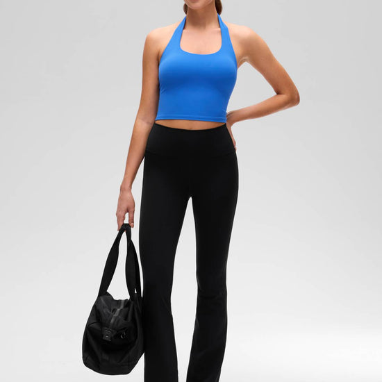Womens Scoop Neck Longline Halter Sports Bra Sparkle Blue