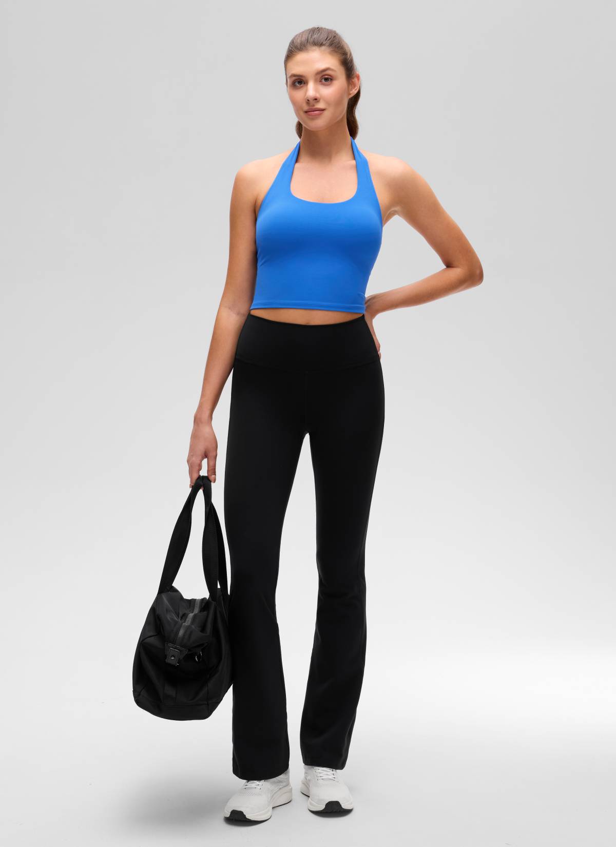Womens Scoop Neck Longline Halter Sports Bra Sparkle Blue