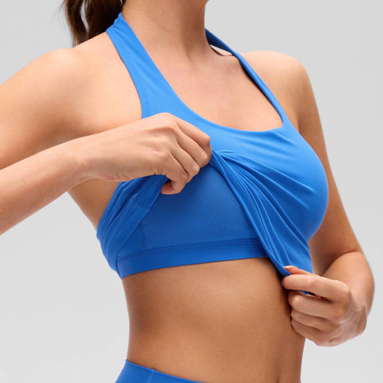 Womens Scoop Neck Longline Halter Sports Bra Sparkle Blue
