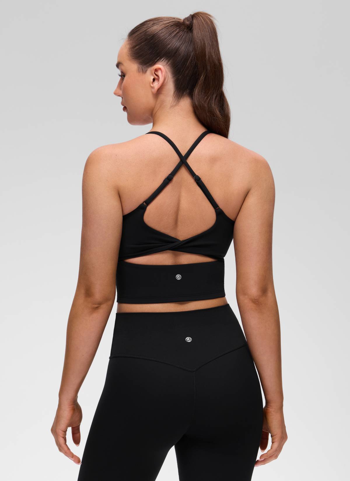 U Neck Twist Cross Back Built in Bra Tank Black