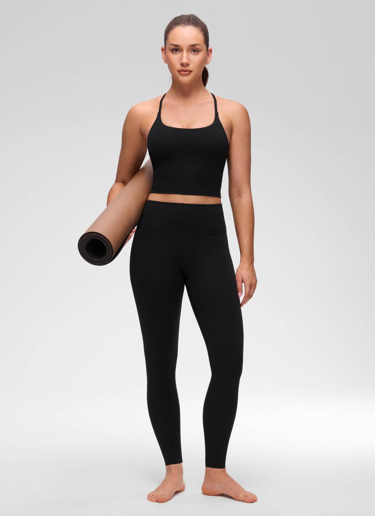U Neck Twist Cross Back Built in Bra Tank Black