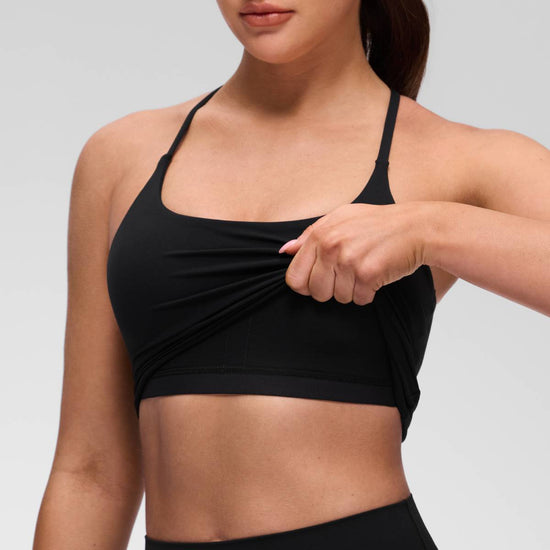 U Neck Twist Cross Back Built in Bra Tank Black