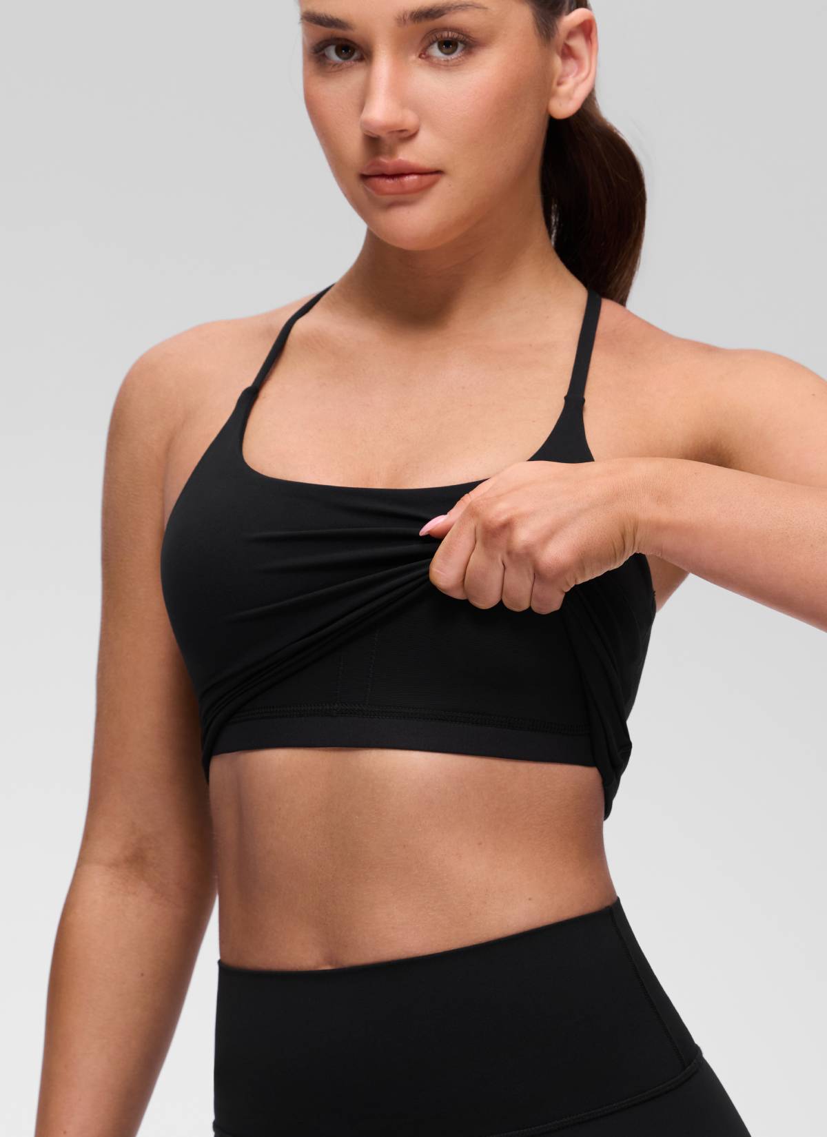 U Neck Twist Cross Back Built in Bra Tank Black