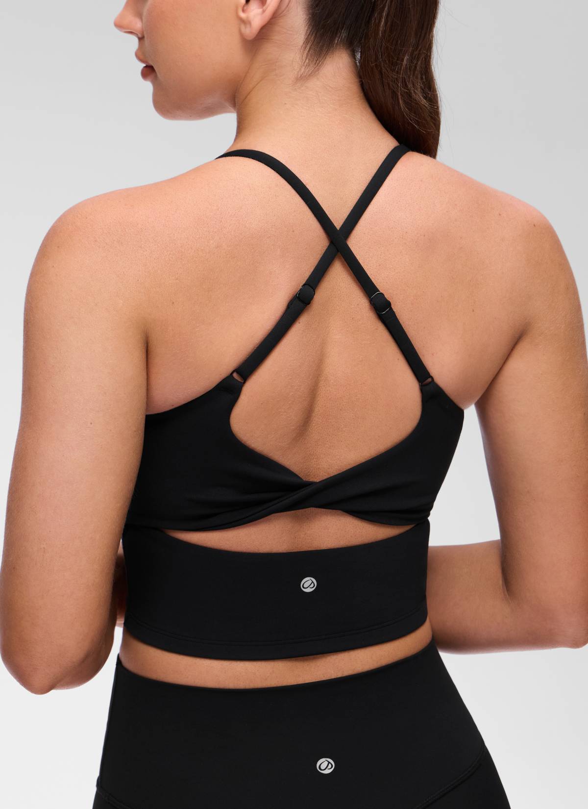 U Neck Twist Cross Back Built in Bra Tank Black