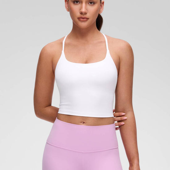 U Neck Twist Cross Back Built in Bra Tank White