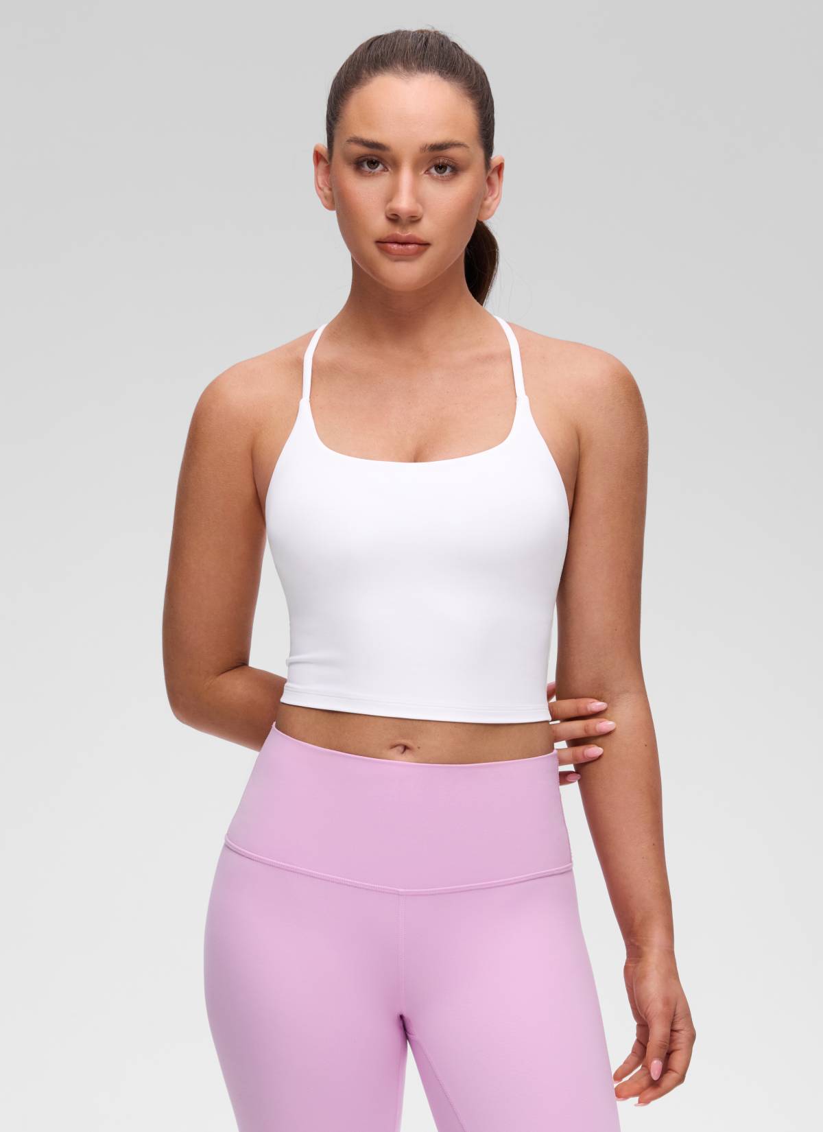 U Neck Twist Cross Back Built in Bra Tank White