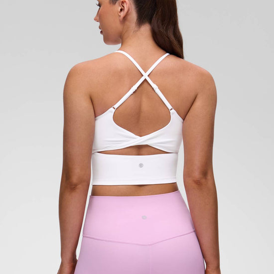 U Neck Twist Cross Back Built in Bra Tank White