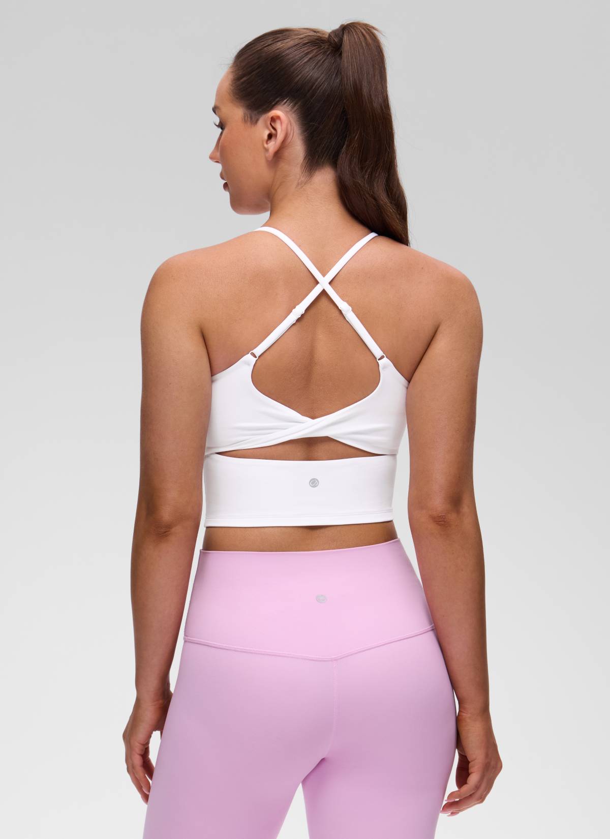 U Neck Twist Cross Back Built in Bra Tank White