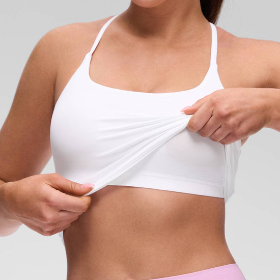 U Neck Twist Cross Back Built in Bra Tank White