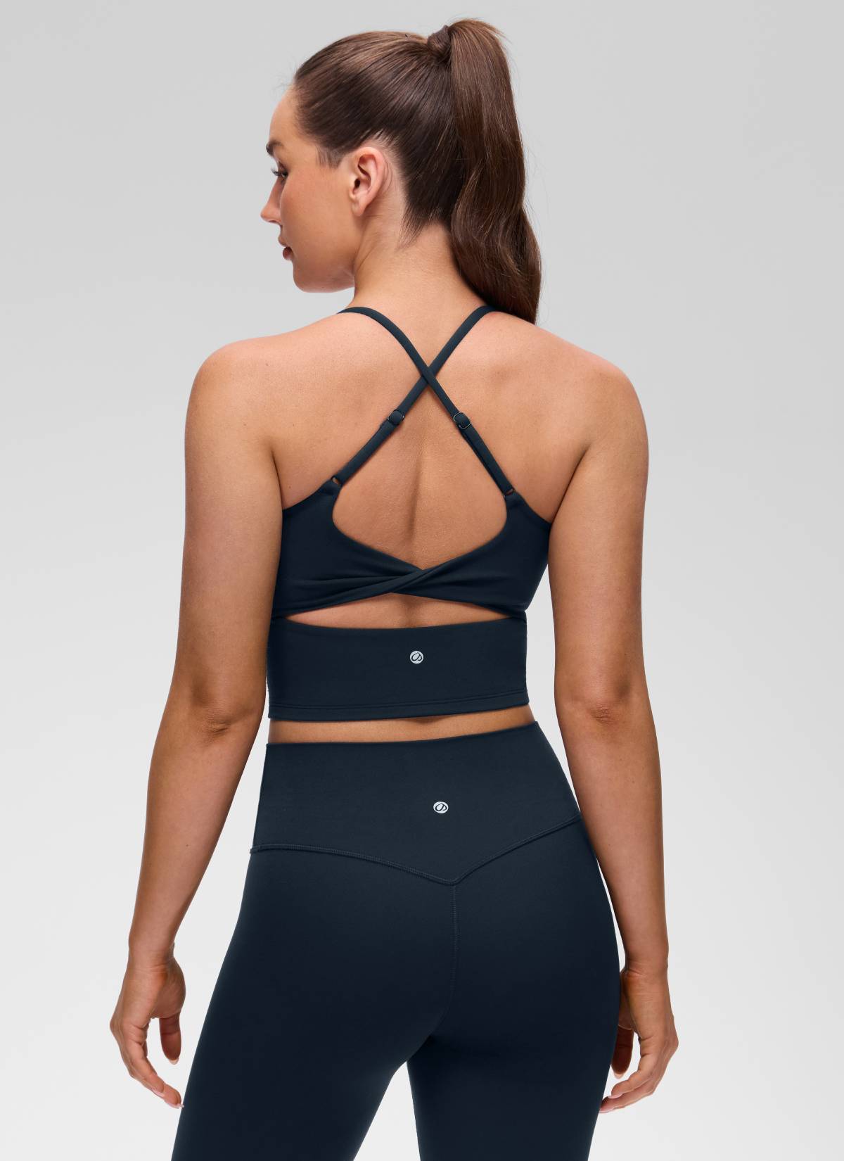 U Neck Twist Cross Back Built in Bra Tank True Navy