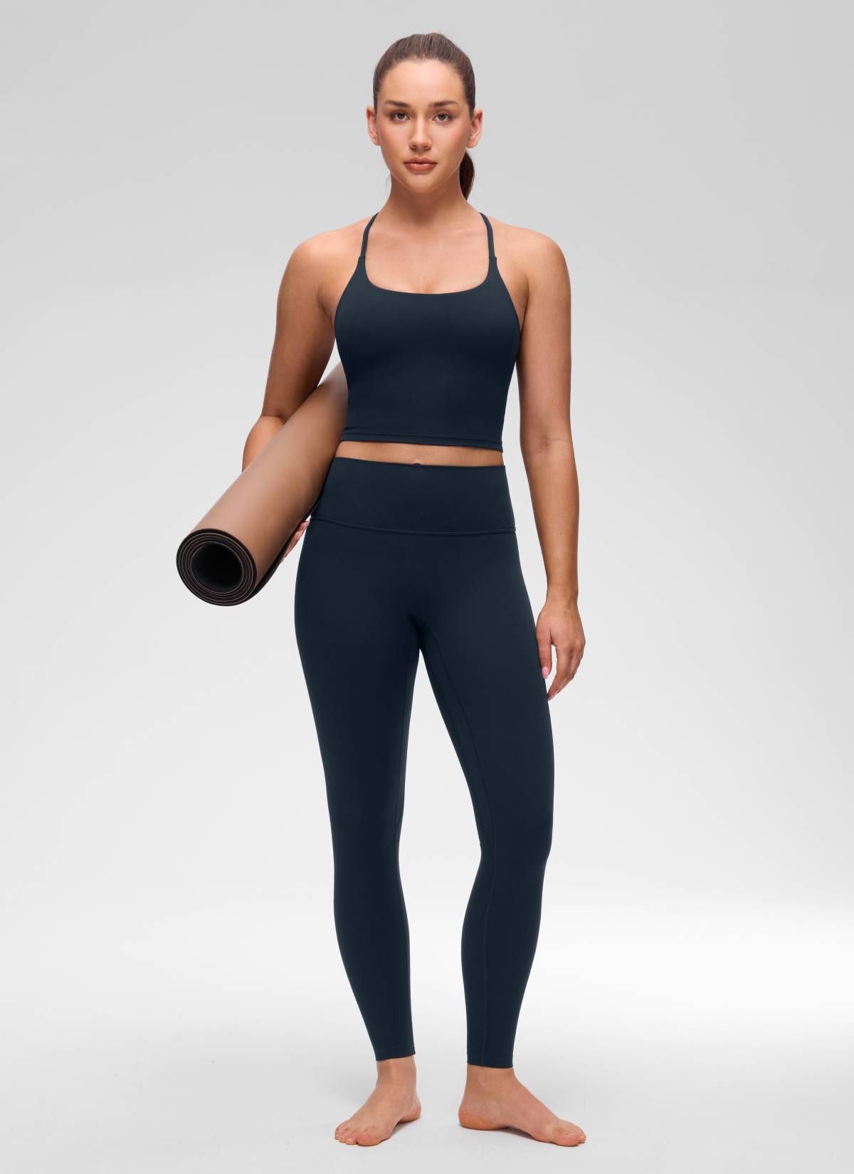 U Neck Twist Cross Back Built in Bra Tank True Navy