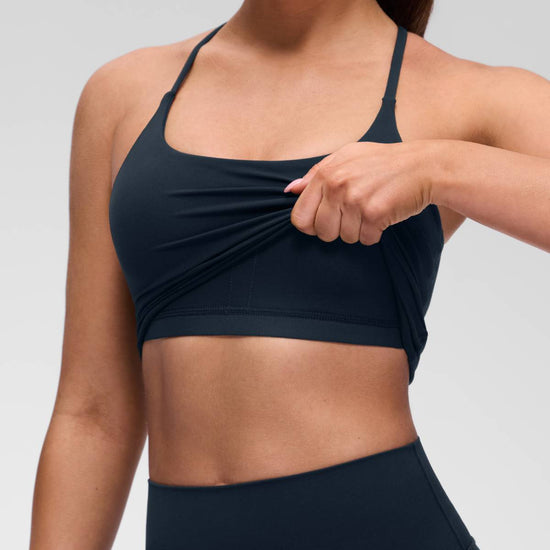 U Neck Twist Cross Back Built in Bra Tank True Navy