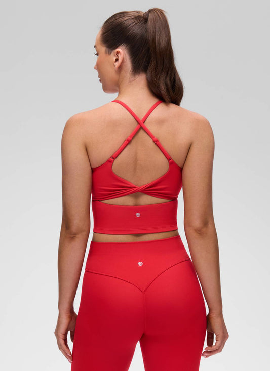 U Neck Twist Cross Back Built in Bra Tank Aurora Red
