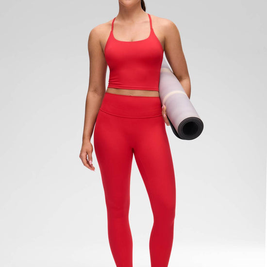 U Neck Twist Cross Back Built in Bra Tank Aurora Red