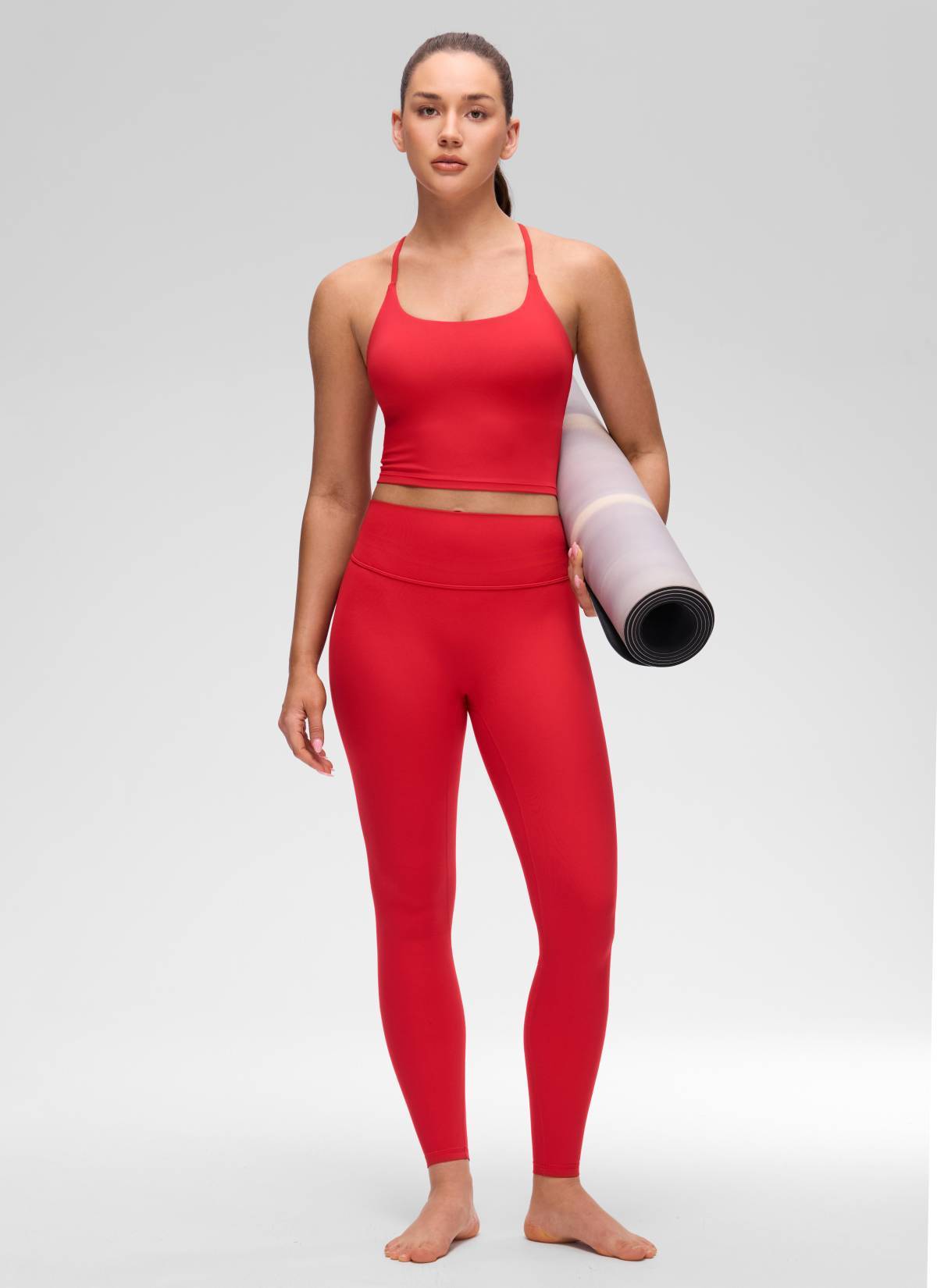 U Neck Twist Cross Back Built in Bra Tank Aurora Red