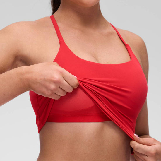 U Neck Twist Cross Back Built in Bra Tank Aurora Red