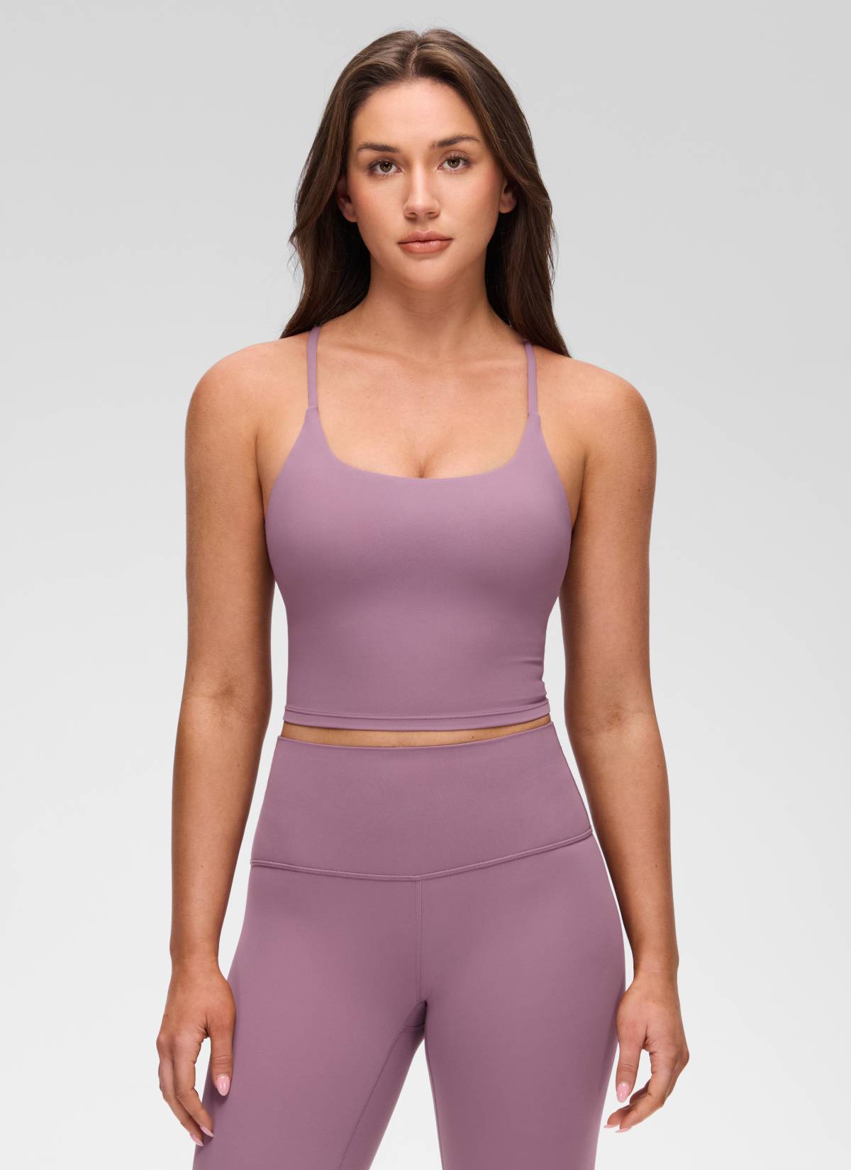 U Neck Twist Cross Back Built in Bra Tank Light Lavender