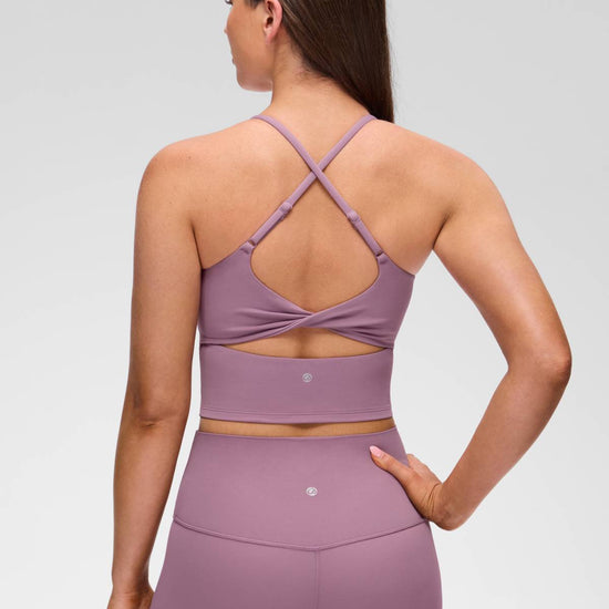 U Neck Twist Cross Back Built in Bra Tank Light Lavender