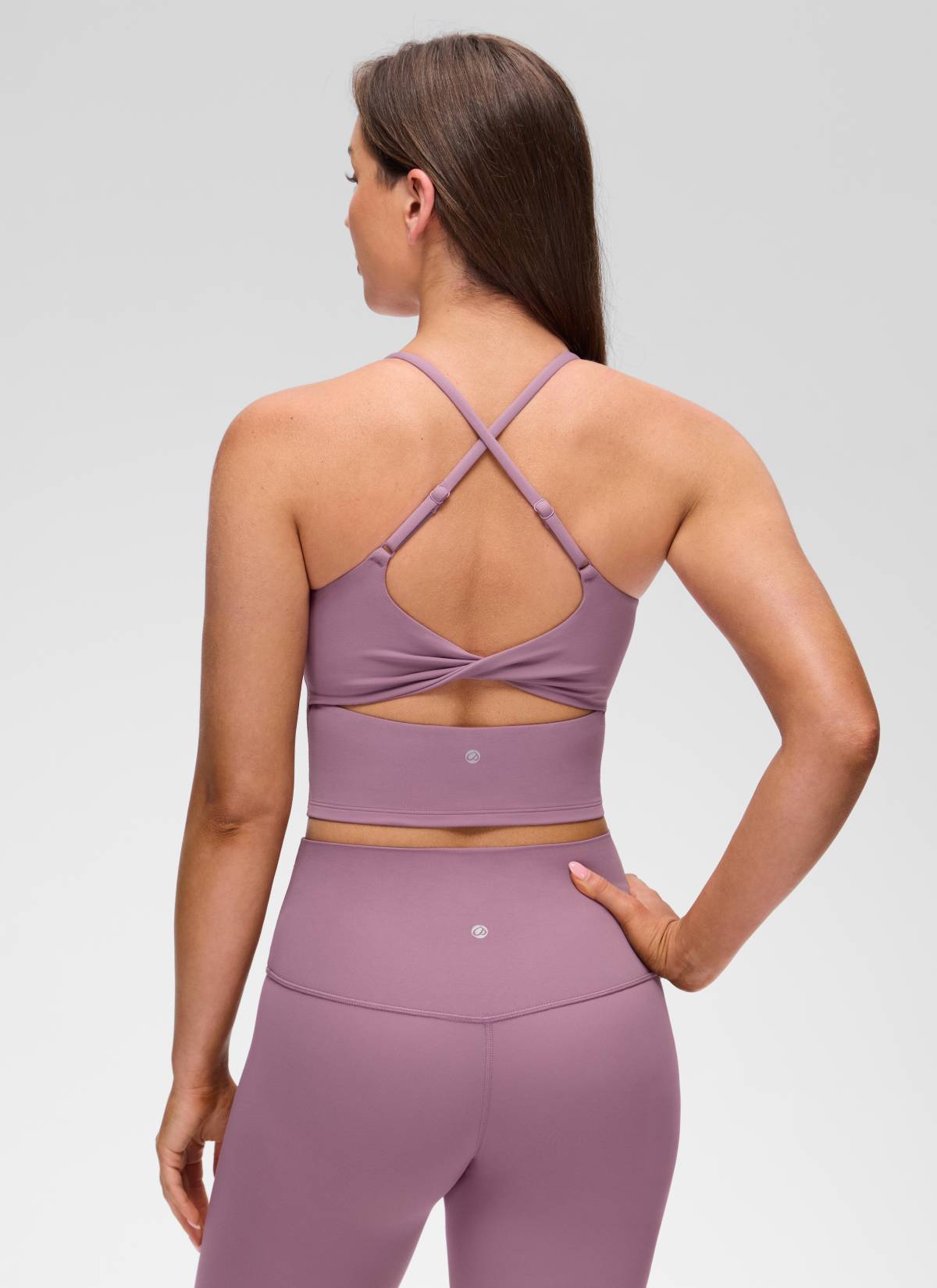 U Neck Twist Cross Back Built in Bra Tank Light Lavender