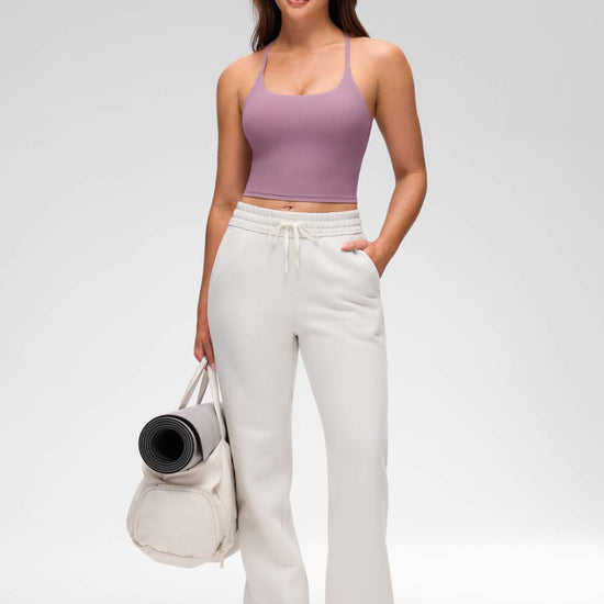 U Neck Twist Cross Back Built in Bra Tank Light Lavender
