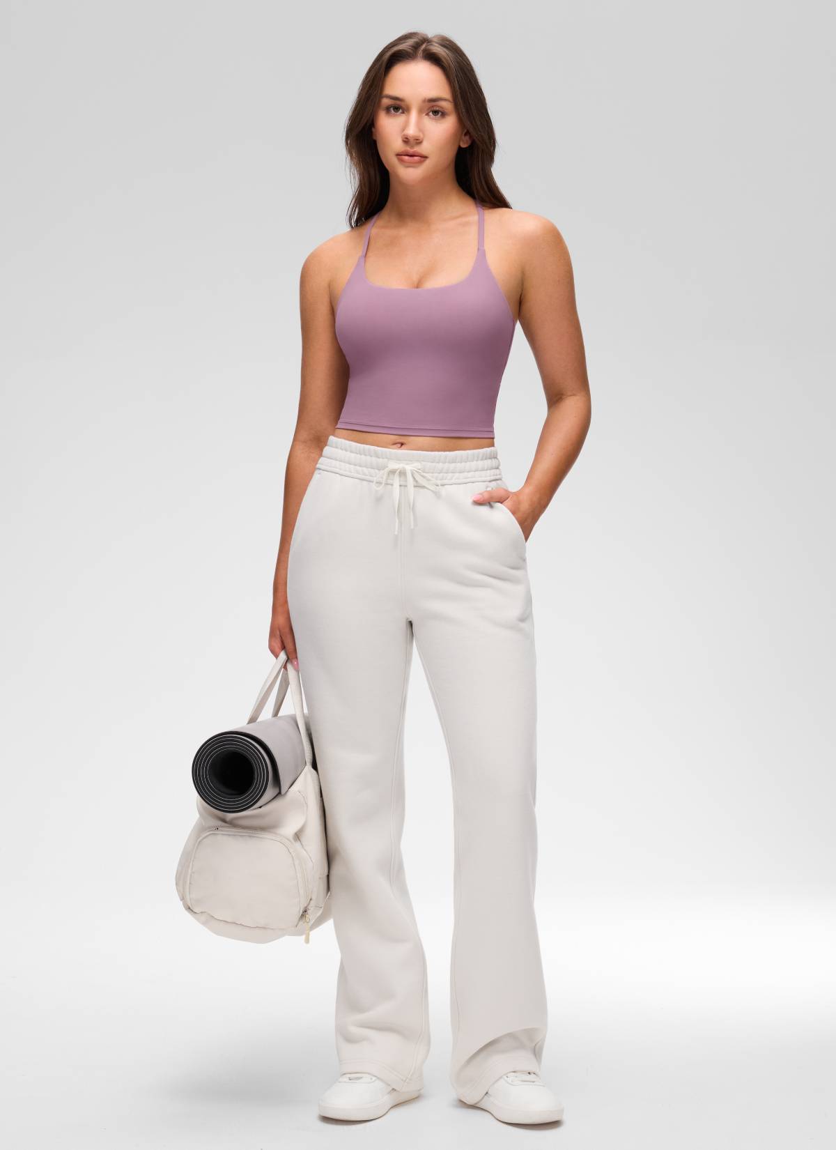 U Neck Twist Cross Back Built in Bra Tank Light Lavender