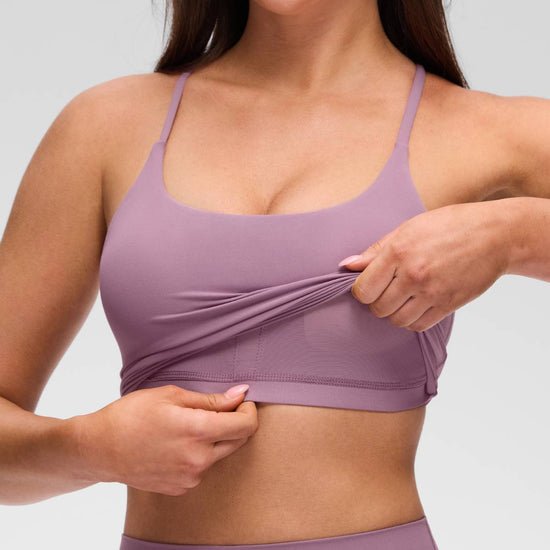 U Neck Twist Cross Back Built in Bra Tank Light Lavender