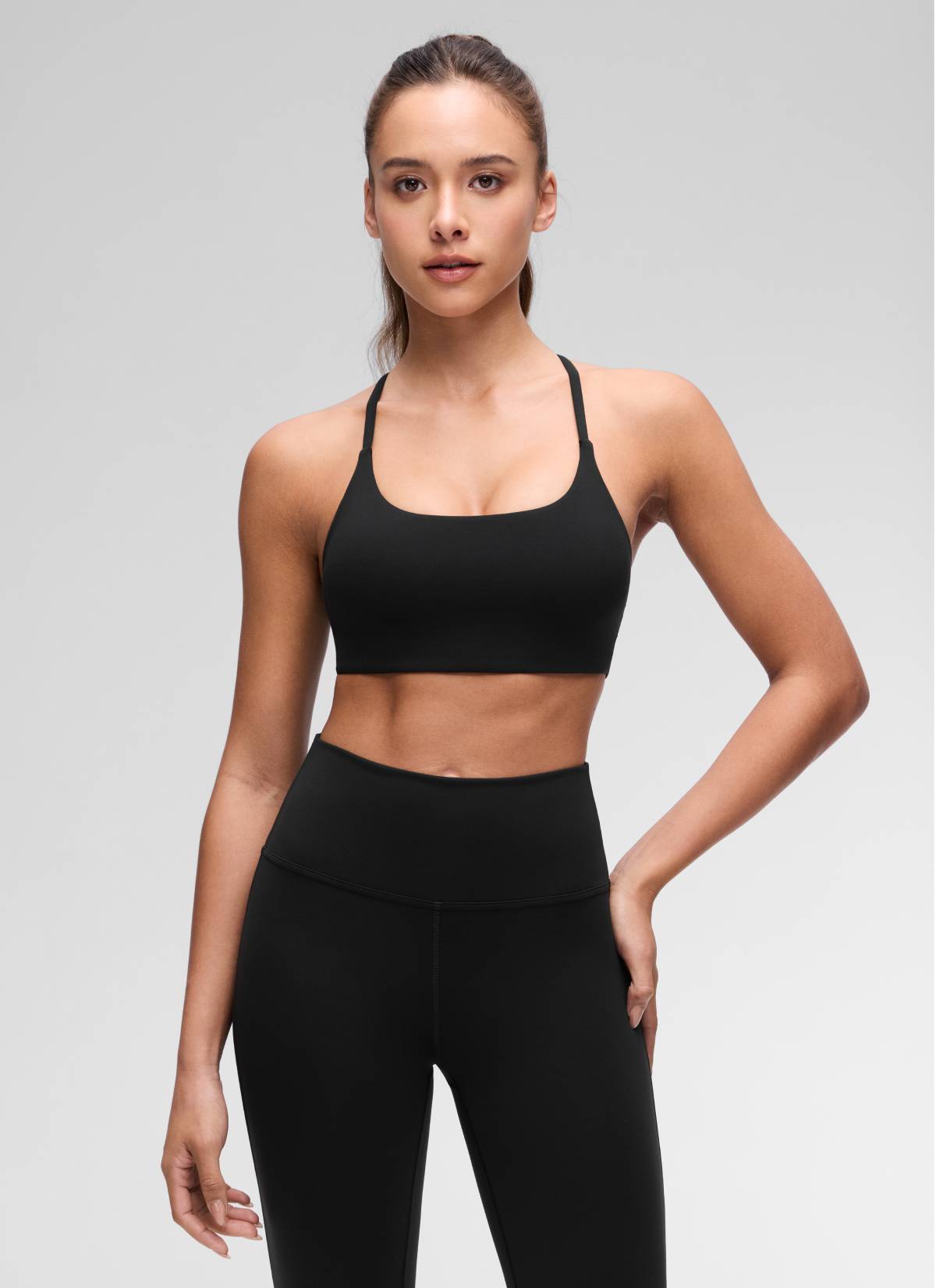 Yoga Scoop Neck Twist Cross Back Sport Bra Black