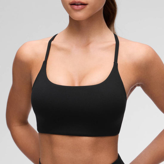 Yoga Scoop Neck Twist Cross Back Sport Bra Black