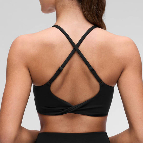 Yoga Scoop Neck Twist Cross Back Sport Bra Black