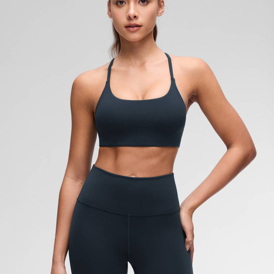Yoga Scoop Neck Twist Cross Back Sport Bra True Navy
