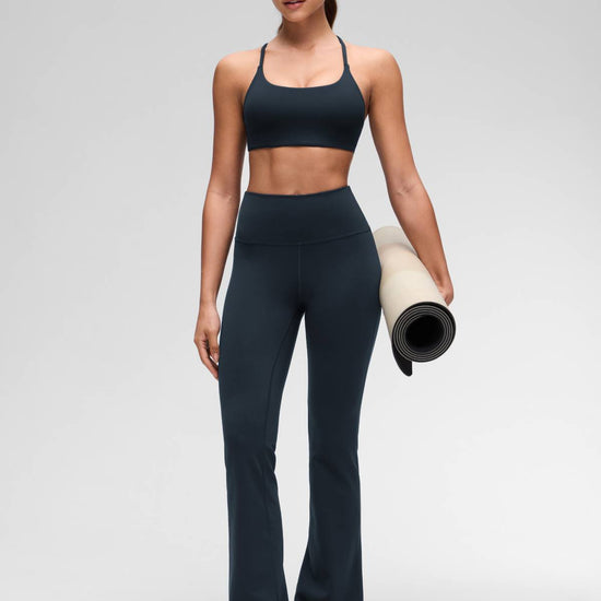 Yoga Scoop Neck Twist Cross Back Sport Bra True Navy