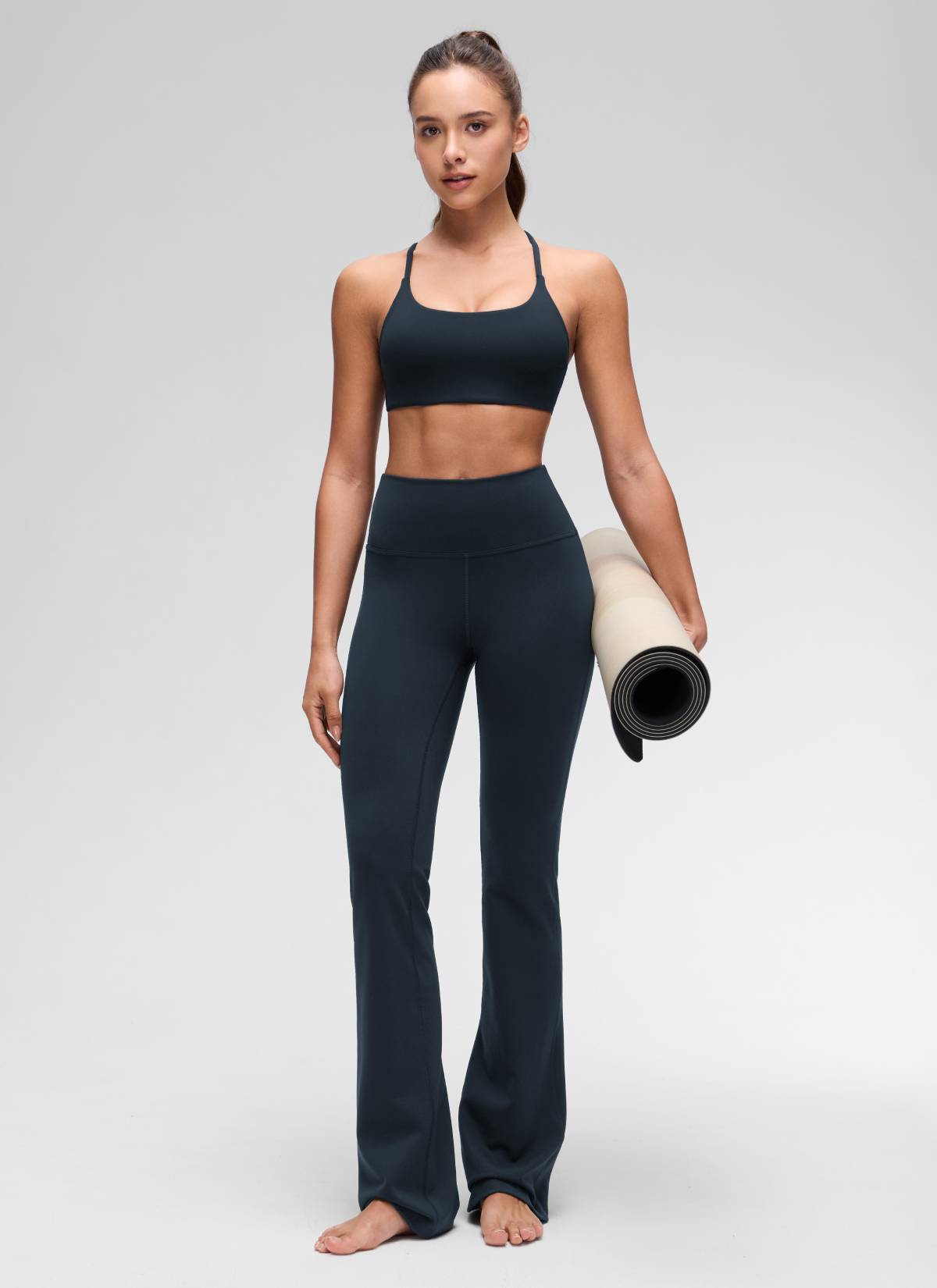 Yoga Scoop Neck Twist Cross Back Sport Bra True Navy