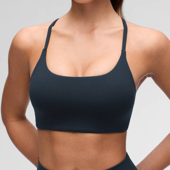 Yoga Scoop Neck Twist Cross Back Sport Bra True Navy