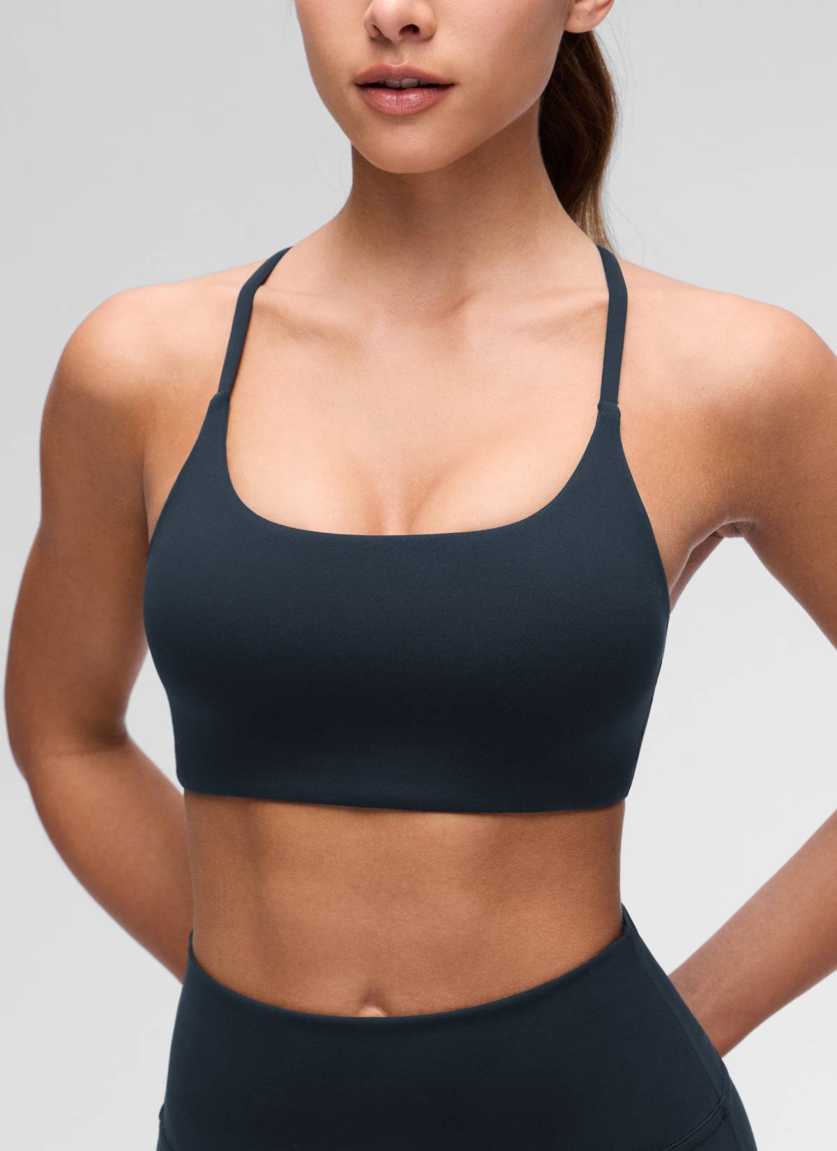 Yoga Scoop Neck Twist Cross Back Sport Bra True Navy