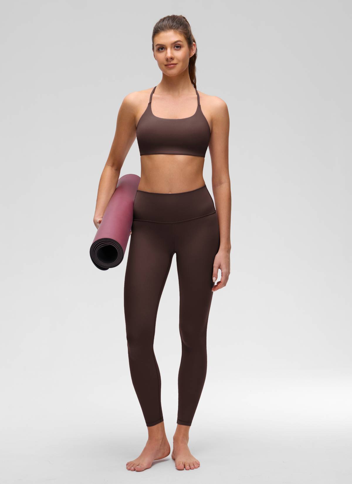 Yoga Scoop Neck Twist Cross Back Sport Bra Hot Fudge Brown